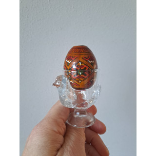 kip eierdopje met houten ei, glas D4.5x10cm
