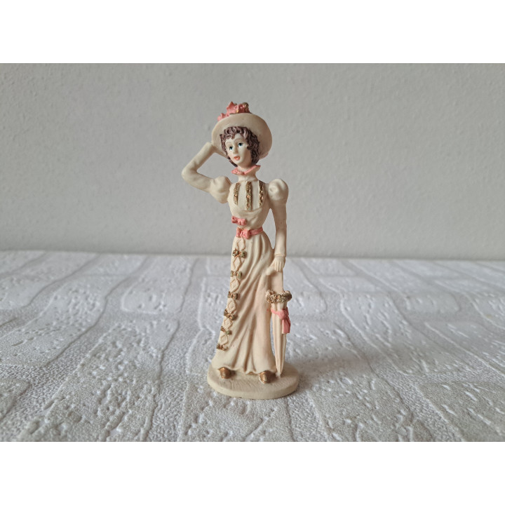 Victoriaanse vrouw met paraplu en hoed, kunsthars 5x2x12.5cm - beeldjes