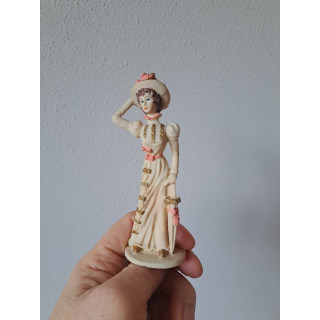Victoriaanse vrouw met paraplu en hoed, kunsthars 5x2x12.5cm
