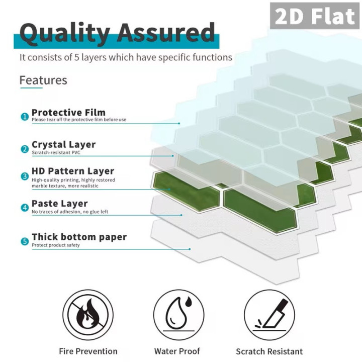 72 zelfklevende 2D PVC wandtegels, 30x15cm - wandtegels