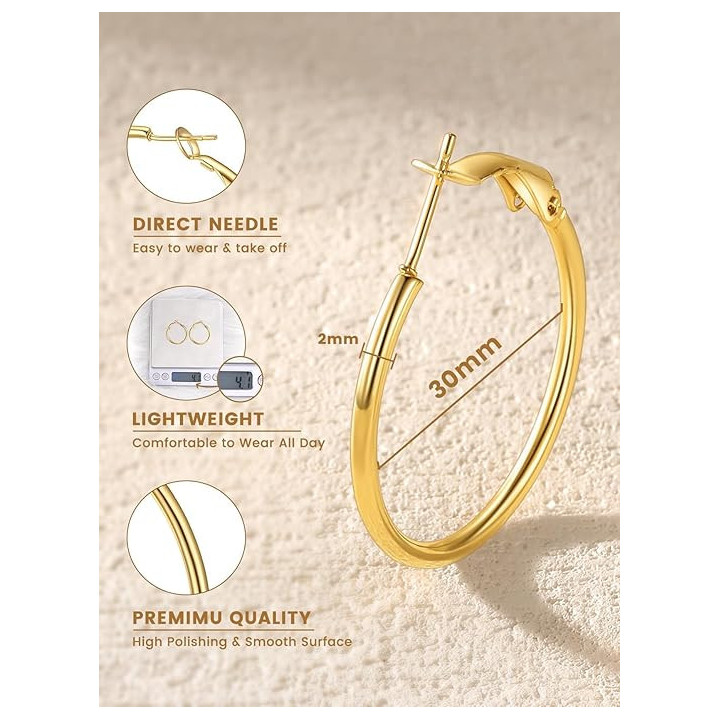 GoldChic hoepeloorbellen, goudkleurig, Stainless Steel D3cm - oorbellen