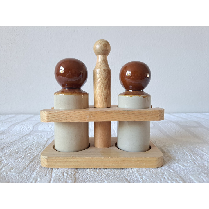 Peper en zoutstel, porselein - hout 14x7.5x15cm - dierfiguren