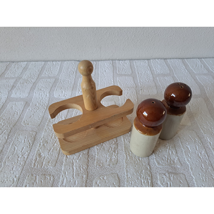 Peper en zoutstel, porselein - hout 14x7.5x15cm - dierfiguren