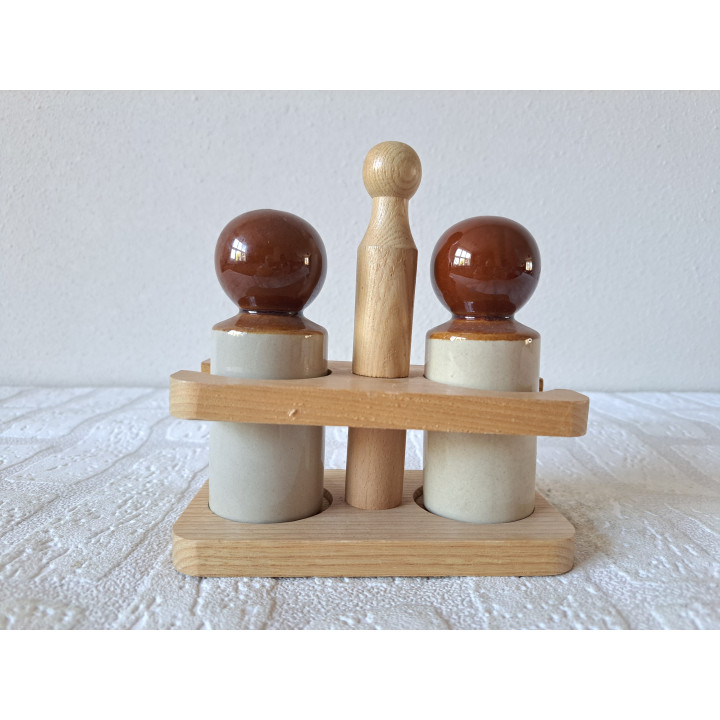 Peper en zoutstel, porselein - hout 14x7.5x15cm - dierfiguren