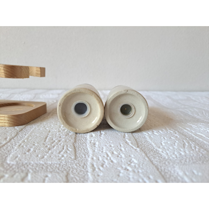 Peper en zoutstel, porselein - hout 14x7.5x15cm - dierfiguren