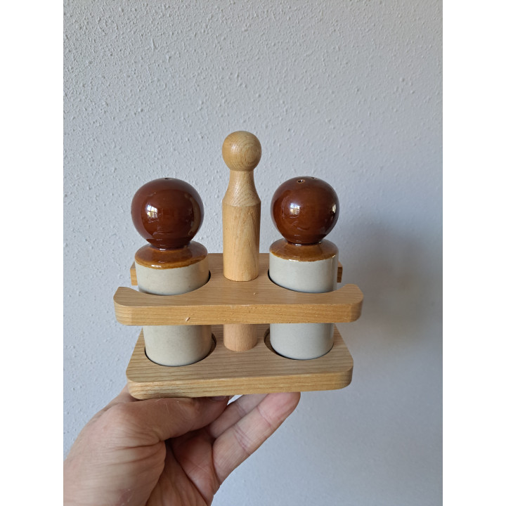 Peper en zoutstel, porselein - hout 14x7.5x15cm