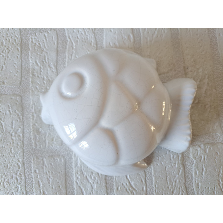 Vis Puddingvorm met krakelee, porselein 18.5x17x8cm- Verzamelobjecten