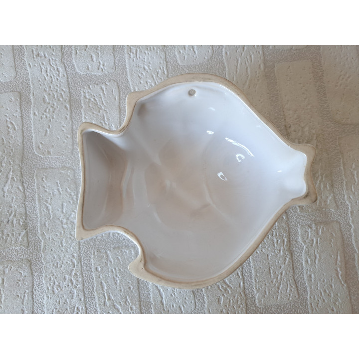 Vis Puddingvorm met krakelee, porselein 18.5x17x8cm- Verzamelobjecten