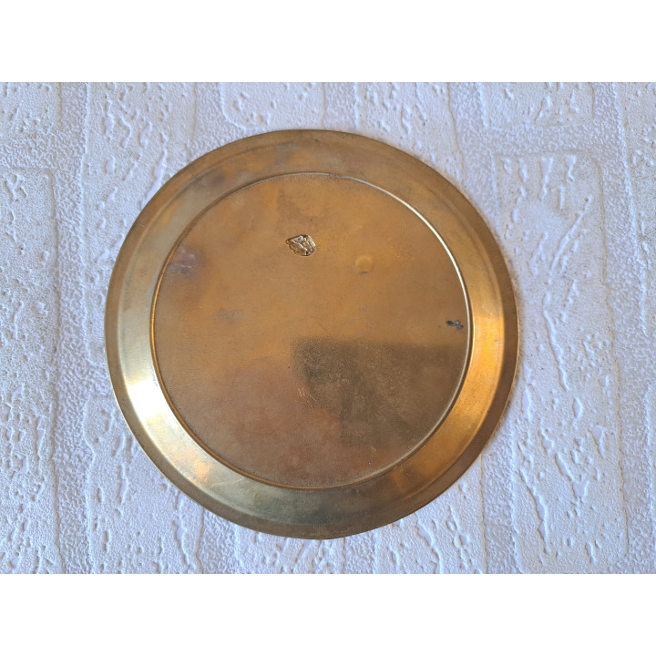 Messing bord met bloem, D15.5xH1.5cm - messing borden