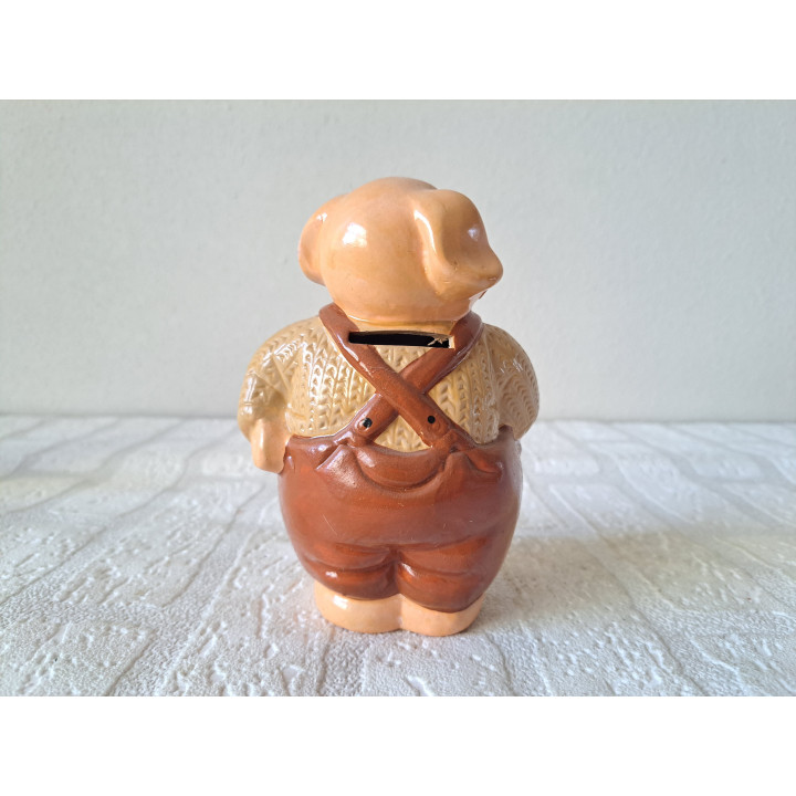 Varken met tuinbroek en trui spaarpot, aardewerk 10x9x14cm, spaarpotten