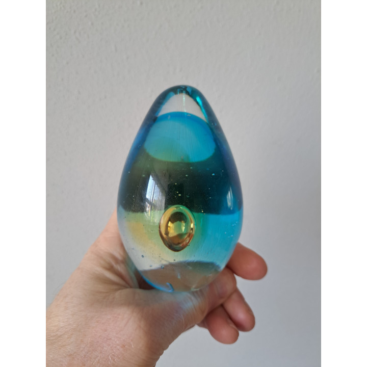 Presse-papier druppel van massief glas, D7xH12cm (a2)