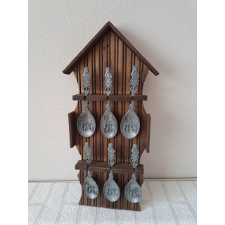 Lepelrek Met 6 Tinnen Lepels Jaren 50-60 Vintage