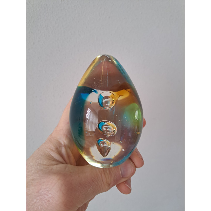 Presse-papier druppel van massief glas, D7xH10cm (a6)