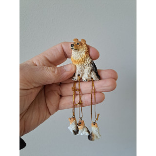 Collie met puppies, keukenmagneet, kunsthars 4.5x2x14cm