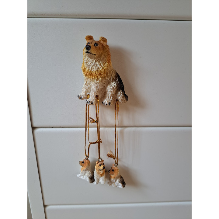 Collie met puppies, keukenmagneet, kunsthars 4.5x2x14cm - honden