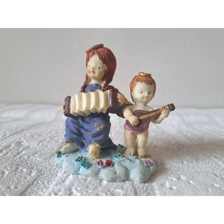 Engelen met accordeon en gitaar, kunsthars 8x5x8cm - engelen