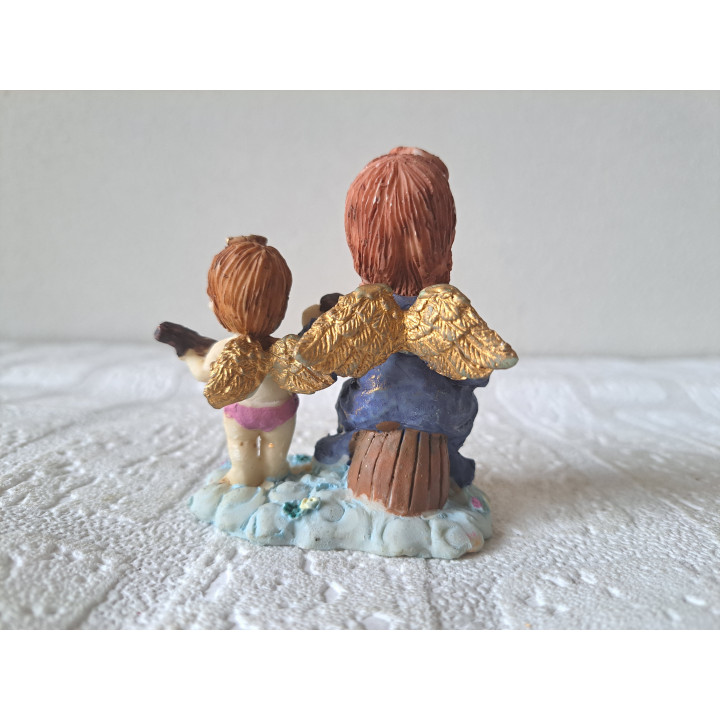 Engelen met accordeon en gitaar, kunsthars 8x5x8cm - engelen