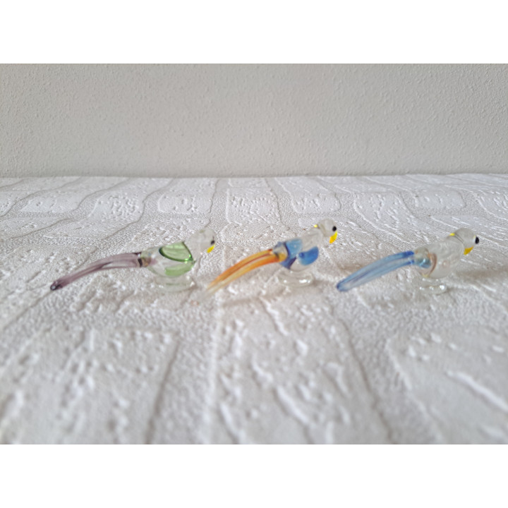 3 stuks Papegaaien van glas, 6x1.5x2cm - papegaaien