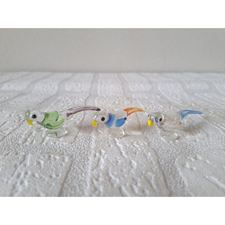 3 stuks Papegaaien van glas, 6x1.5x2cm - papegaaien