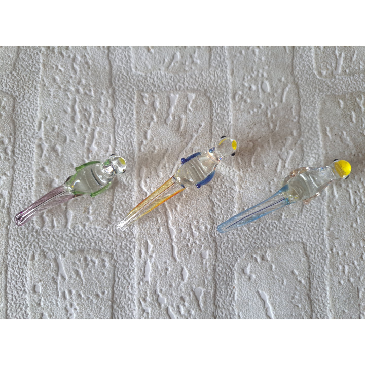 3 stuks Papegaaien van glas, 6x1.5x2cm - papegaaien