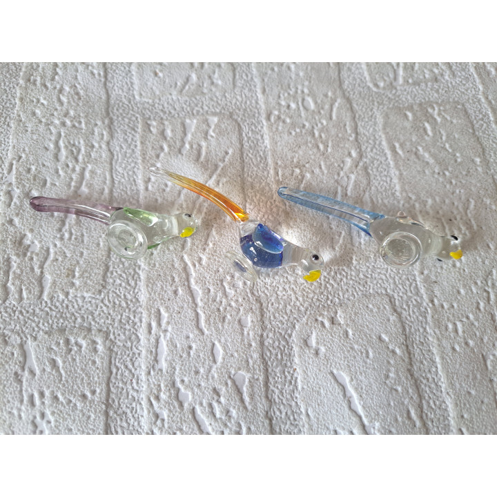 3 stuks Papegaaien van glas, 6x1.5x2cm - papegaaien