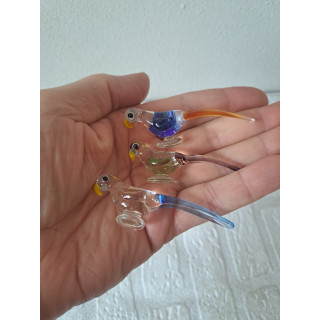 3 stuks Papegaaien van glas, 6x1.5x2cm