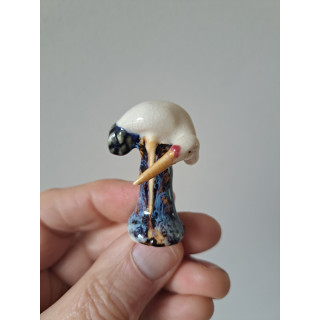Ooievaar van aardewerk, 3x2.5x4.5cm