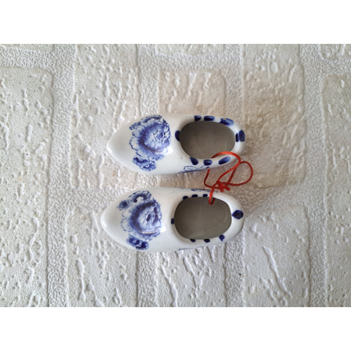 Delfts Blauw Klompen met Bloemen Porselein 8x3.5x3.5cm Souvenir