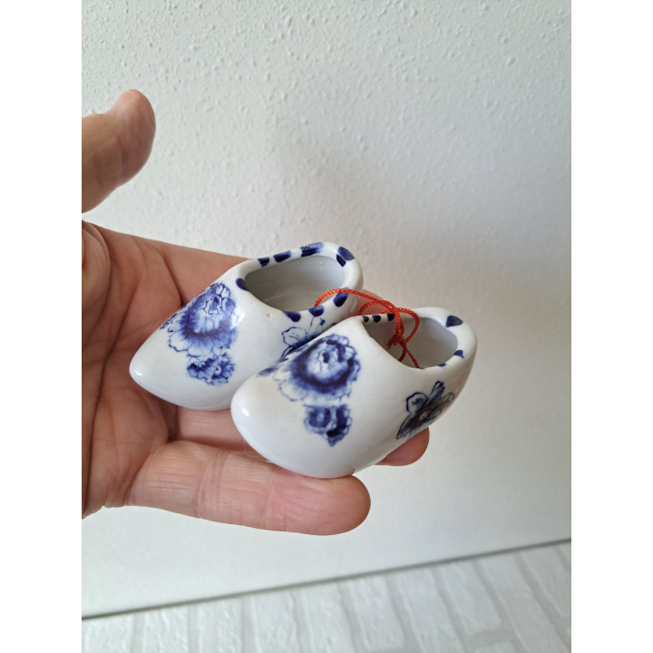 Delftse blauw klompen met bloemen Porselein 8x3.5x3.5cm