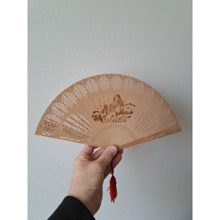 Chinese waaier, hout 36x20cm rood
