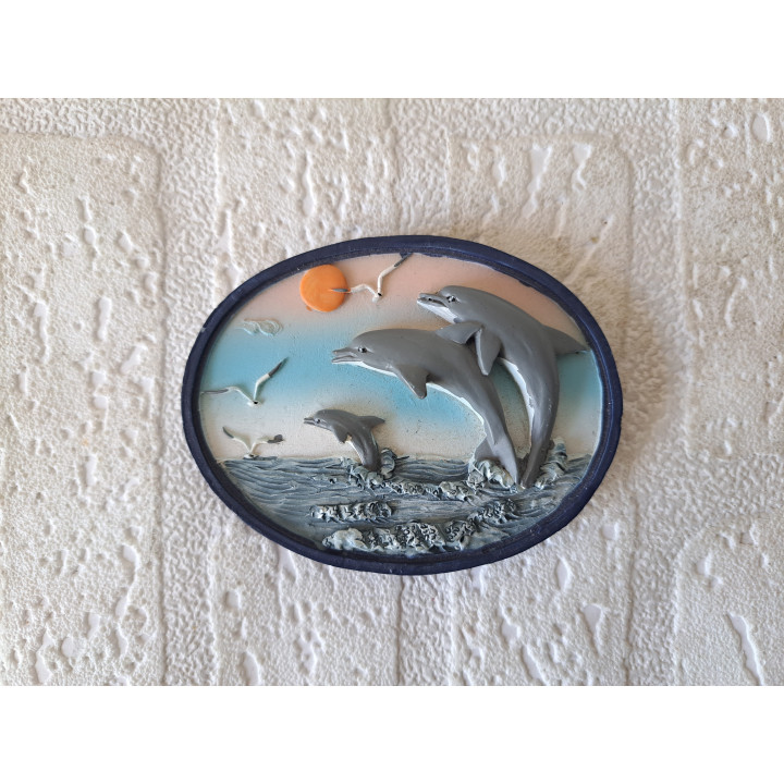 Dolfijnen, Ovale vorm keukenmagneet, kunsthars 9.5x7x1.5cm - keukenmagneten