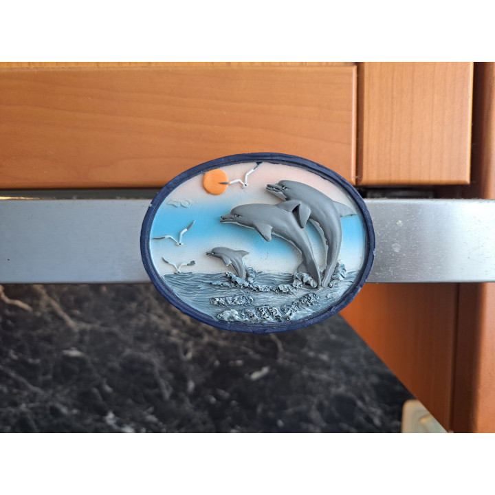 Dolfijnen, Ovale vorm keukenmagneet, kunsthars 9.5x7x1.5cm - keukenmagneten