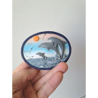 Dolfijnen, Ovale vorm keukenmagneet, kunsthars 9.5x7x1.5cm