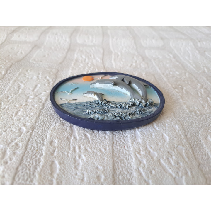 Dolfijnen, Ovale vorm keukenmagneet, kunsthars 9.5x7x1.5cm - keukenmagneten