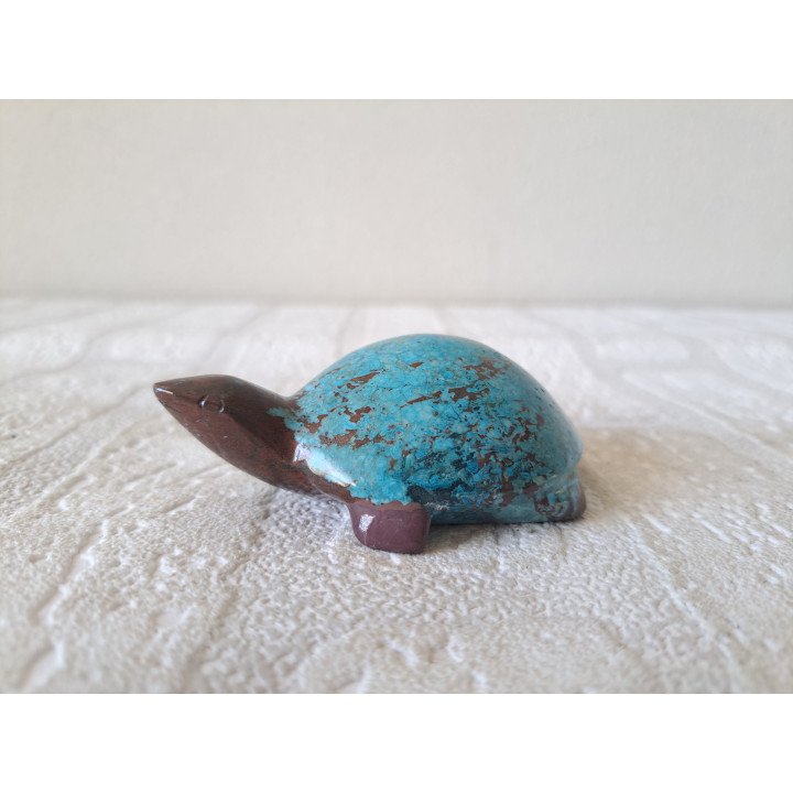 Schildpad, blauw, natuursteen 9x5x3cm - dierfiguren