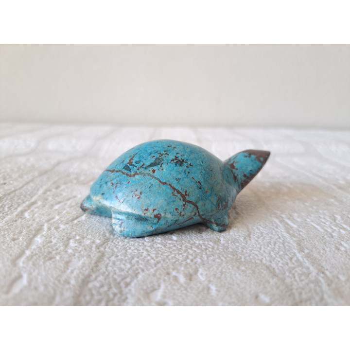 Schildpad, blauw, natuursteen 9x5x3cm - dierfiguren