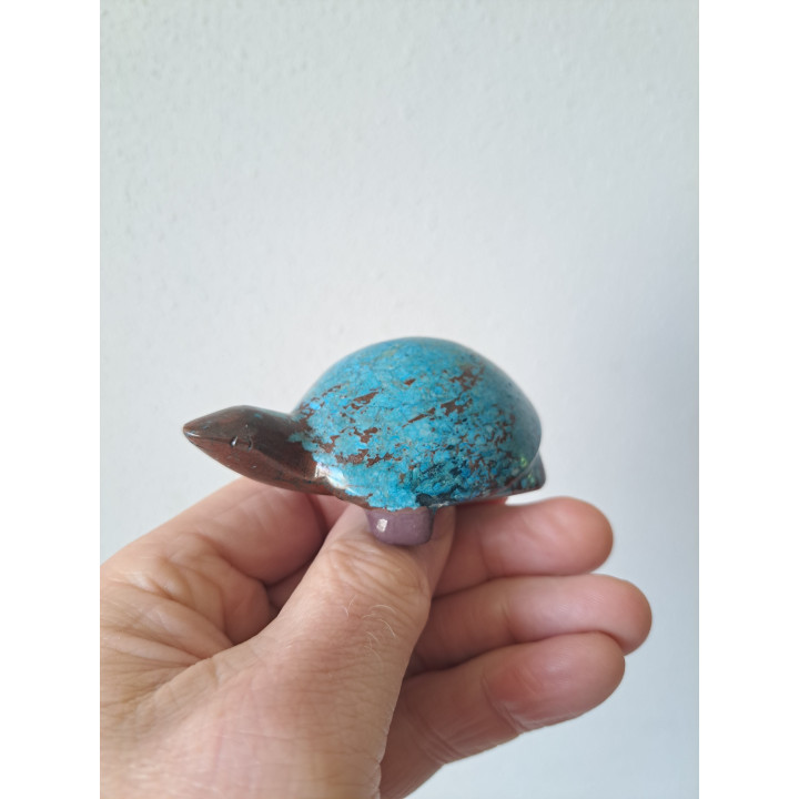 Schildpad, blauw, natuursteen 9x5x3cm