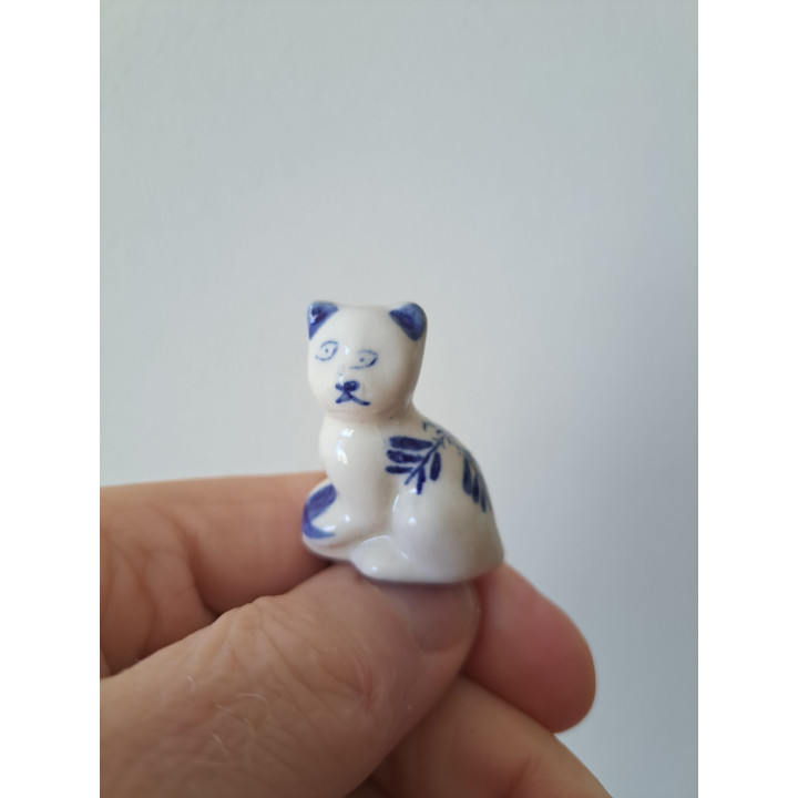 Delfts blauw poes, porseleinen 3x2x3.5cm