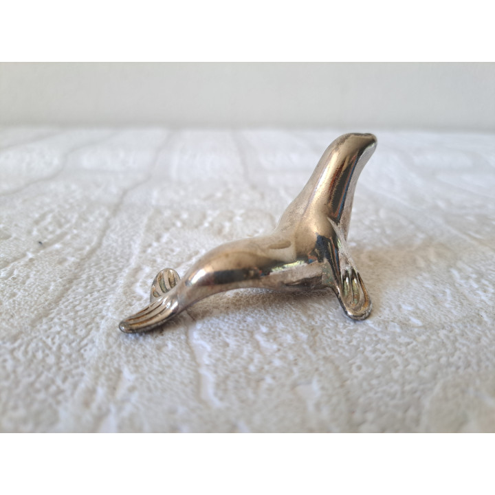 Verzilverd zeehond, 5.5x4x3.5cm - dierfiguren