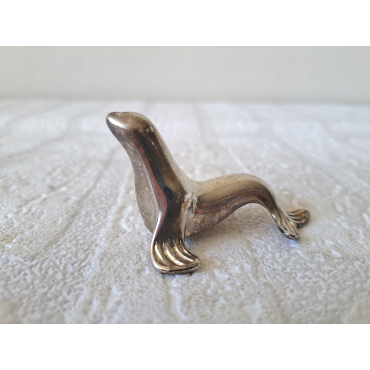 Verzilverd zeehond, 5.5x4x3.5cm - dierfiguren