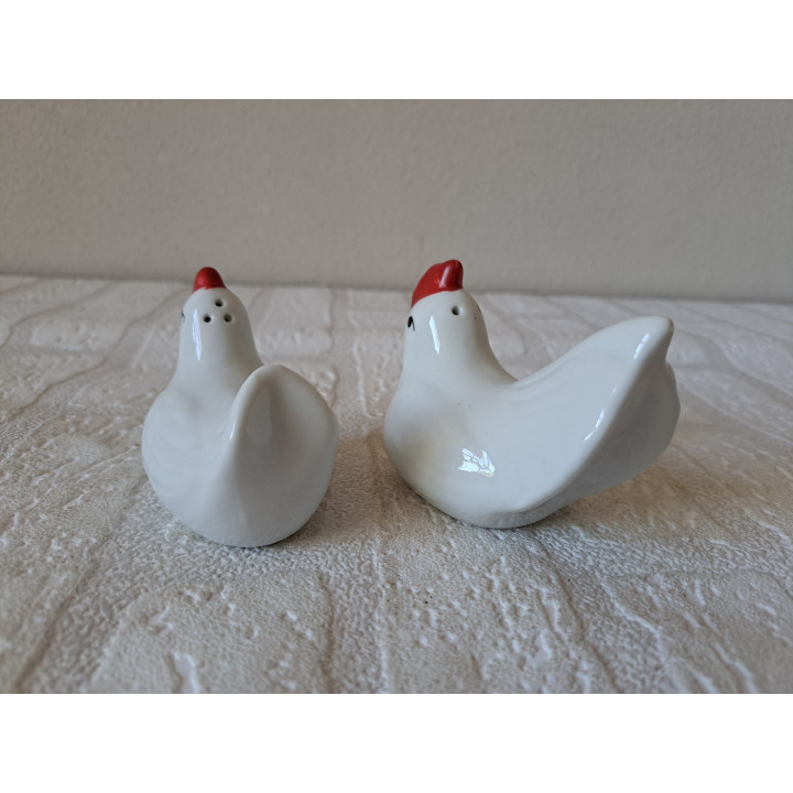 Kip en Haan peper en zoutstel, porselein 9x4.5x6.5cm - dierfiguren