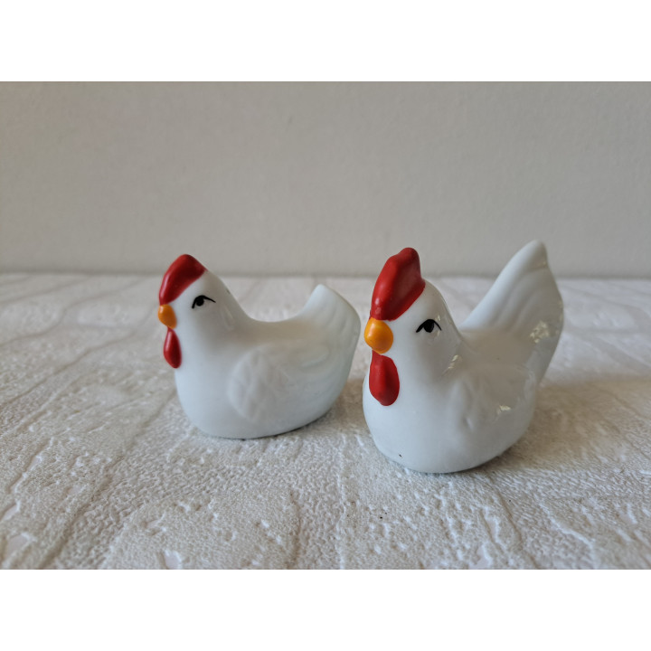 Chicken and Rooster Porcelain Salt and Pepper Shaker Set
