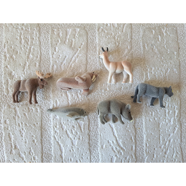 6 stuks Flock-miniatuurdieren, 4.5x4x1.5cm (1) - dierfiguren