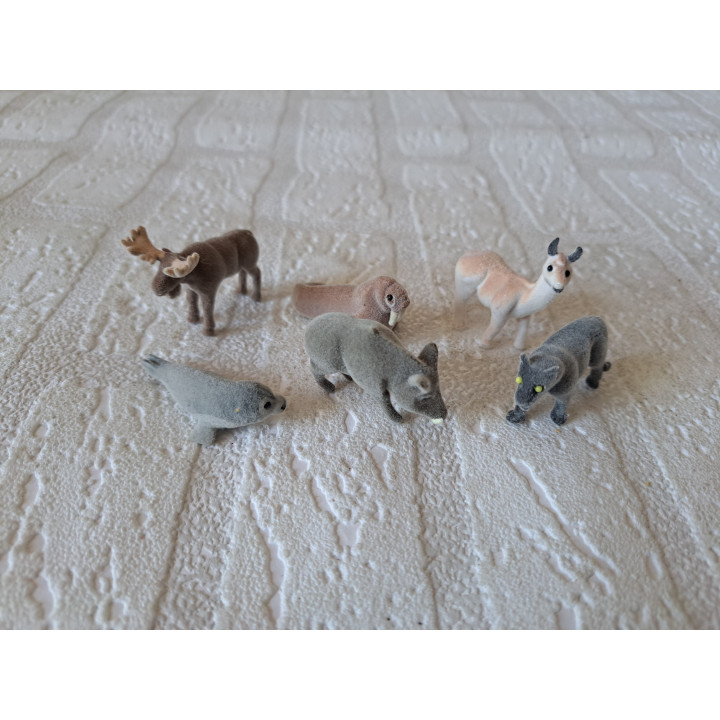 6 stuks Flock-miniatuurdieren, 4.5x4x1.5cm (1) - dierfiguren