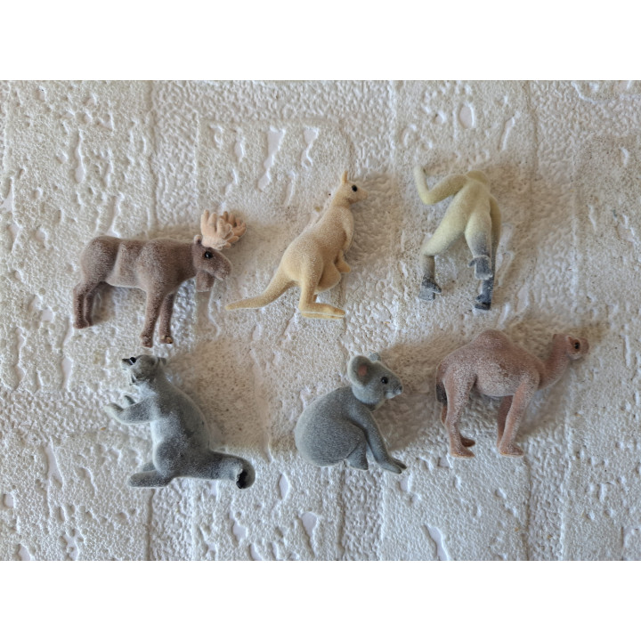 6 stuks Flock-miniatuurdieren, 4.5x4x1.5cm (3) - dierfiguren