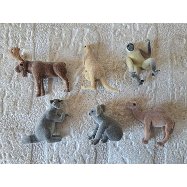 6 stuks Flock-miniatuurdieren, 4.5x4x1.5cm (3) - dierfiguren