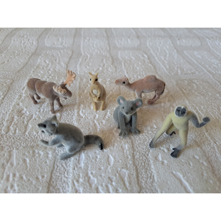 6 stuks Flock-miniatuurdieren, 4.5x4x1.5cm (3) - dierfiguren