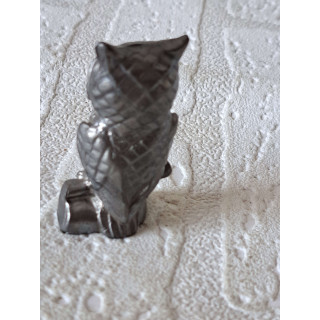 Zware Tinnen Uil | Klein Vintage Beeldje op Tafel