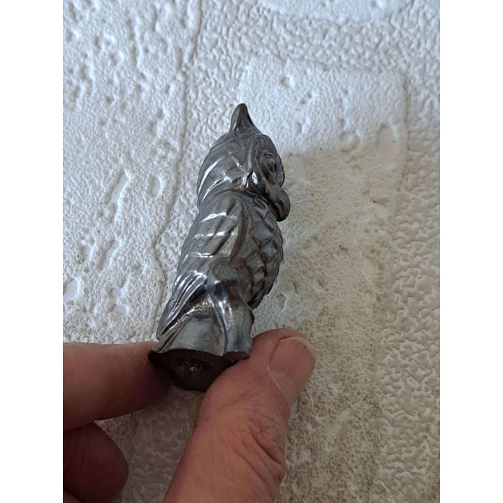 Zware Tinnen Uil | Klein Vintage Beeldje op Tafel