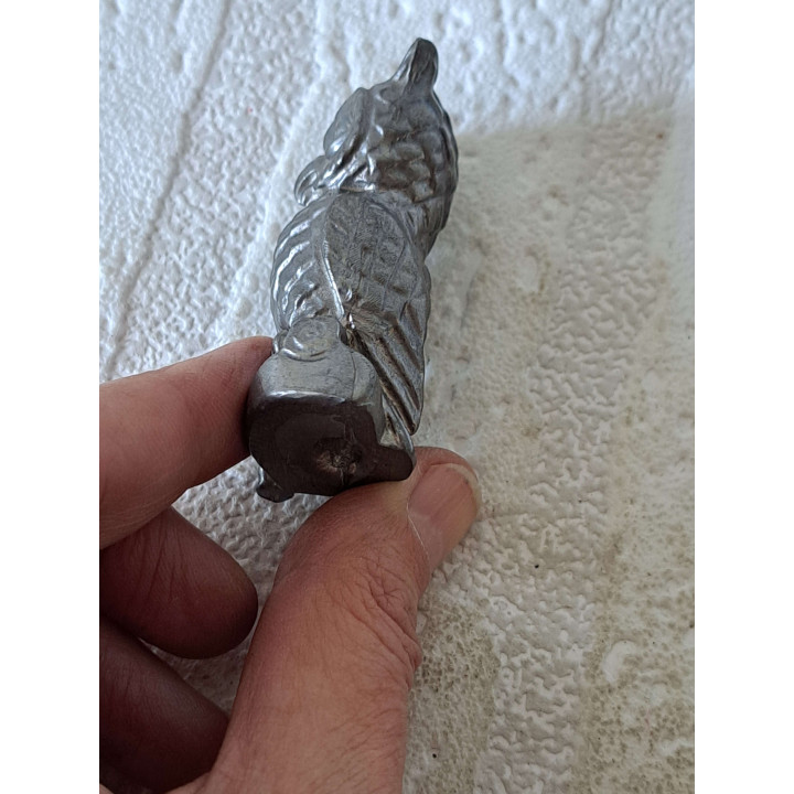 Zware Tinnen Uil | Klein Vintage Beeldje op Tafel